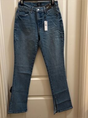 NWT Express Skyscraper Kick Flare Mid Rise Light Wash Jeans Size 6R Split Hem